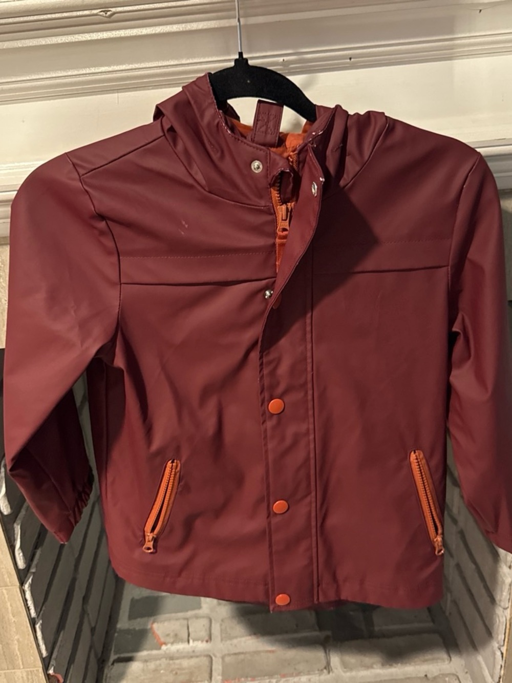 Kids Burgundy Rain Jacket with Orange Trim